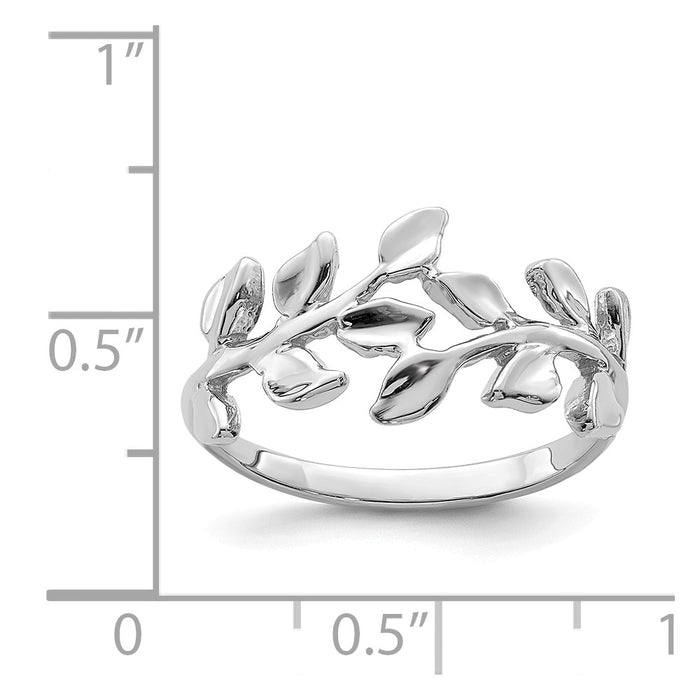 14K White Polished Leaf Ring, Size: 7