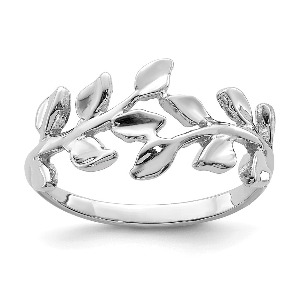 14K White Polished Leaf Ring, Size: 7
