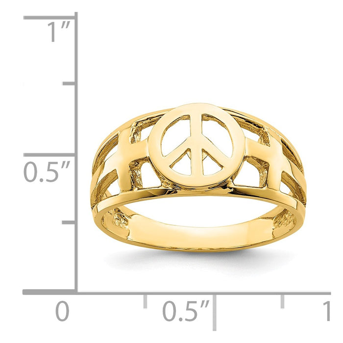 14k Yellow Gold Polished Peace and Cross Ring, Size: 7