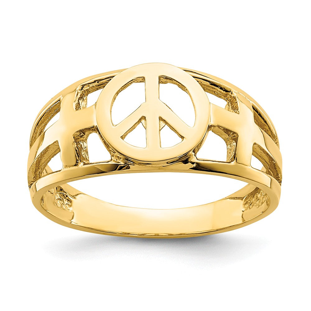 14k Yellow Gold Polished Peace and Cross Ring, Size: 7