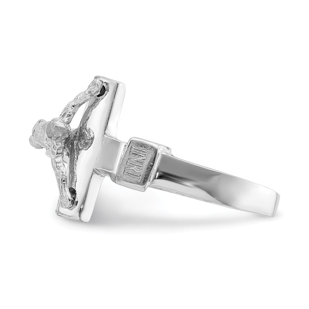 14K White Polished INRI Crucifix Ring, Size: 7