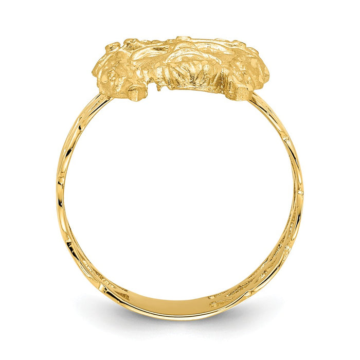 14k Yellow Gold Brushed & Polished Diamond-cut Jesus Head Ring, Size: 7