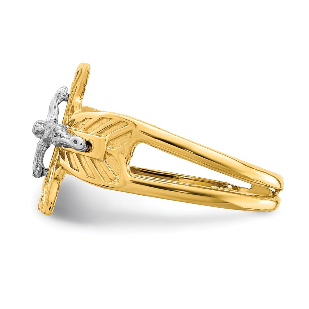 14K Two-Tone Gold Polished Crucifix Ring, Size: 7