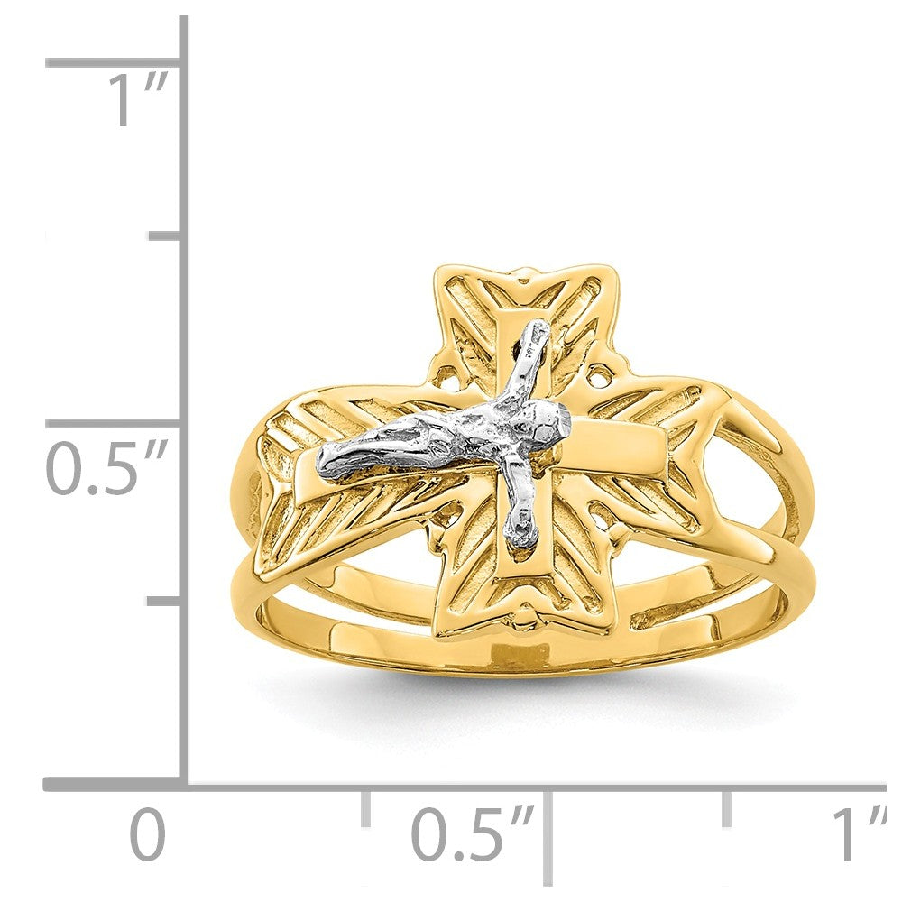 14K Two-Tone Gold Polished Crucifix Ring, Size: 7