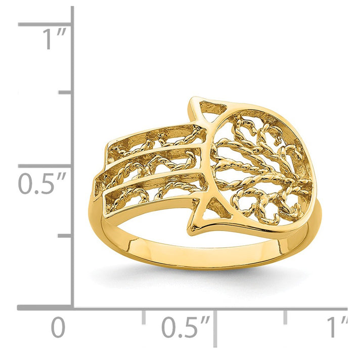 14k Yellow Gold Polished Hamsa Ring, Size: 7