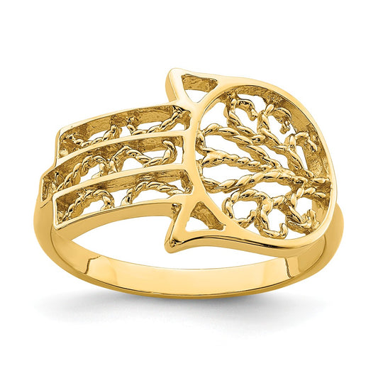 14k Yellow Gold Polished Hamsa Ring, Size: 7
