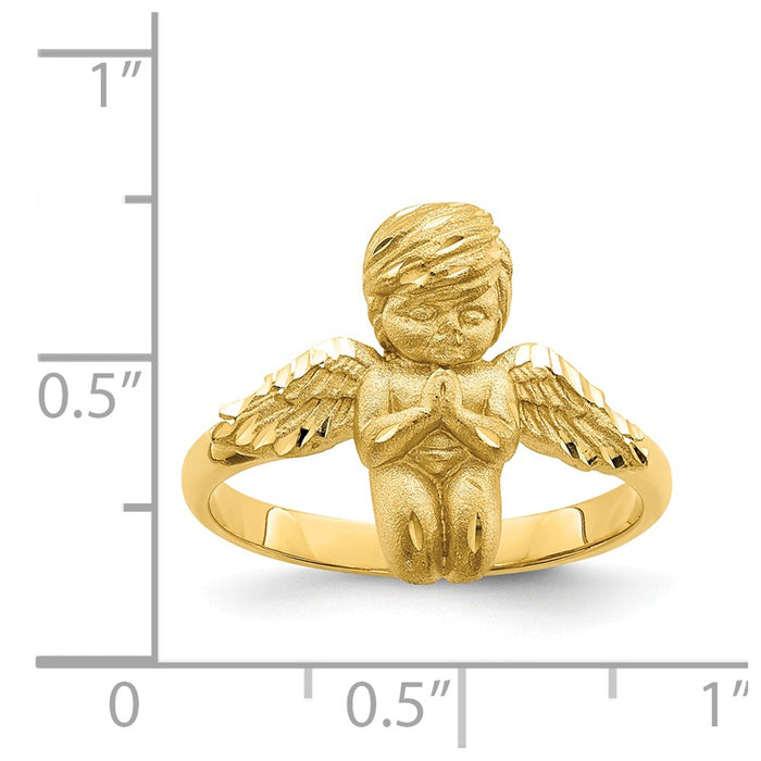 14k Yellow Gold Polished & Brushed Diamond-cut Praying Angel Ring, Size: 7