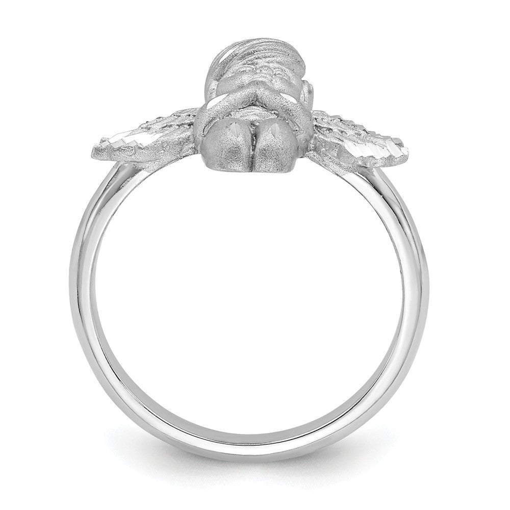 14K White Polished & Brushed Diamond-cut Praying Angel Ring, Size: 7