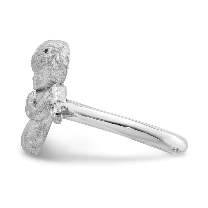 14K White Polished & Brushed Diamond-cut Praying Angel Ring, Size: 7