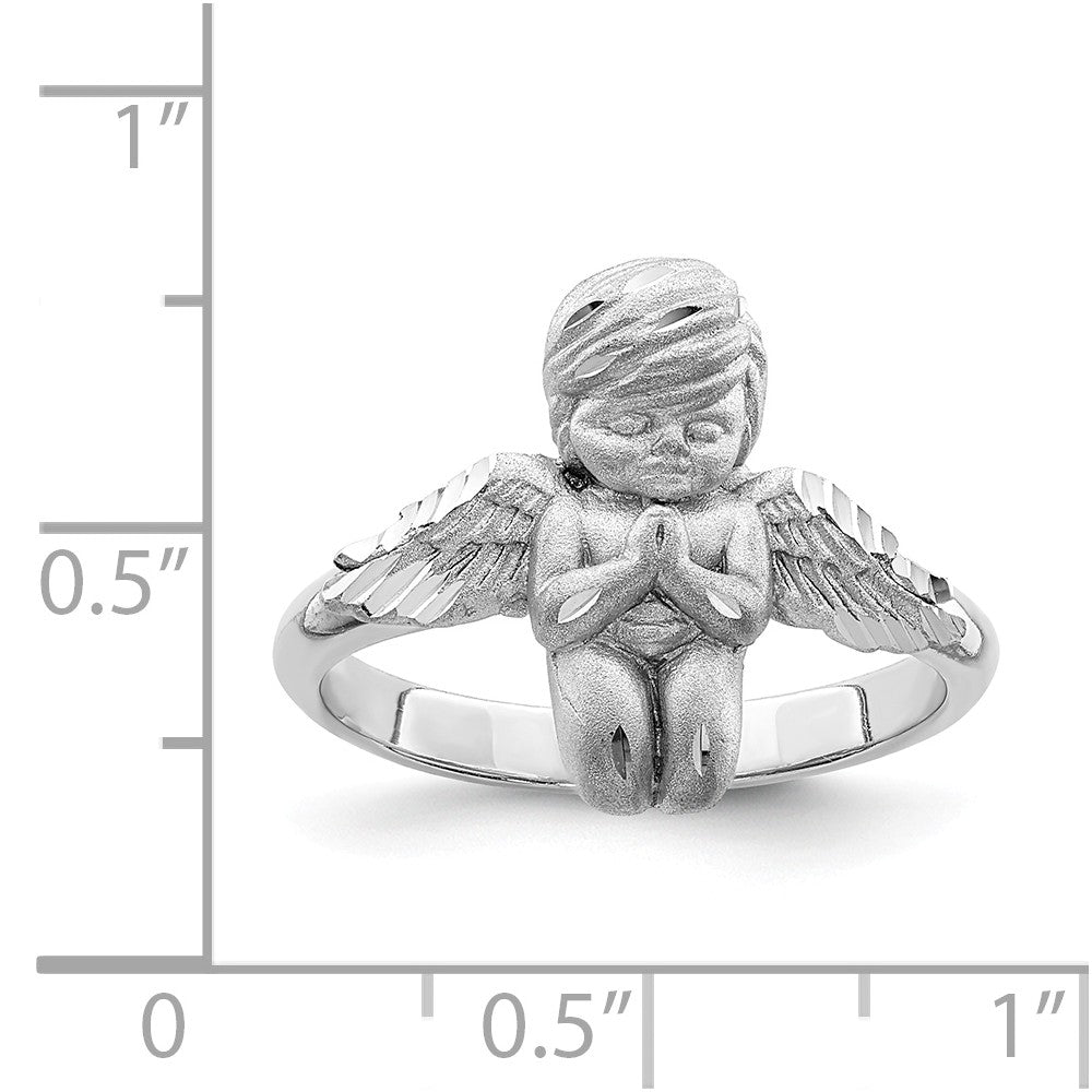 14K White Polished & Brushed Diamond-cut Praying Angel Ring, Size: 7
