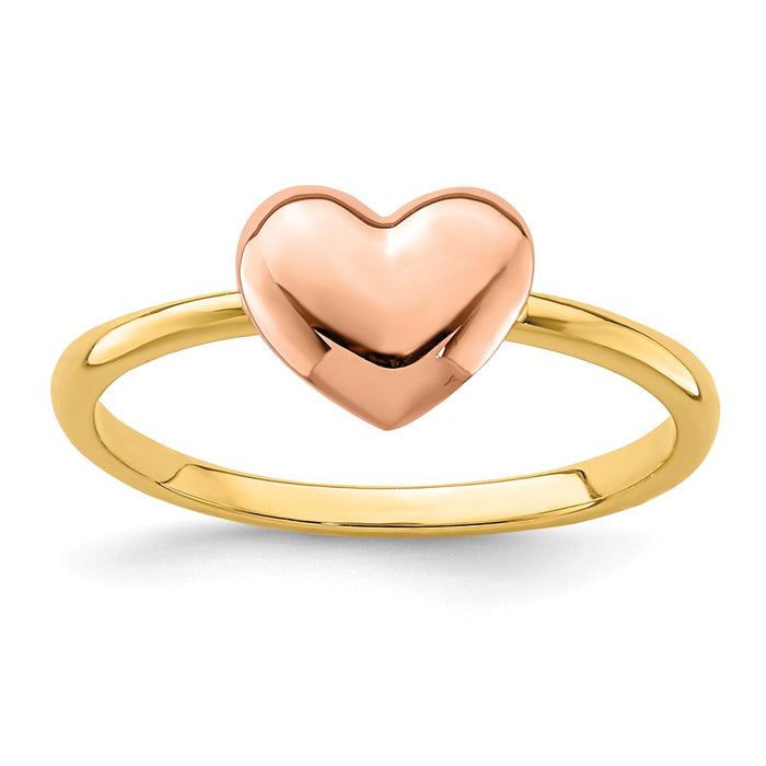 14K Two-Tone Gold Polished Heart Ring, Size: 7