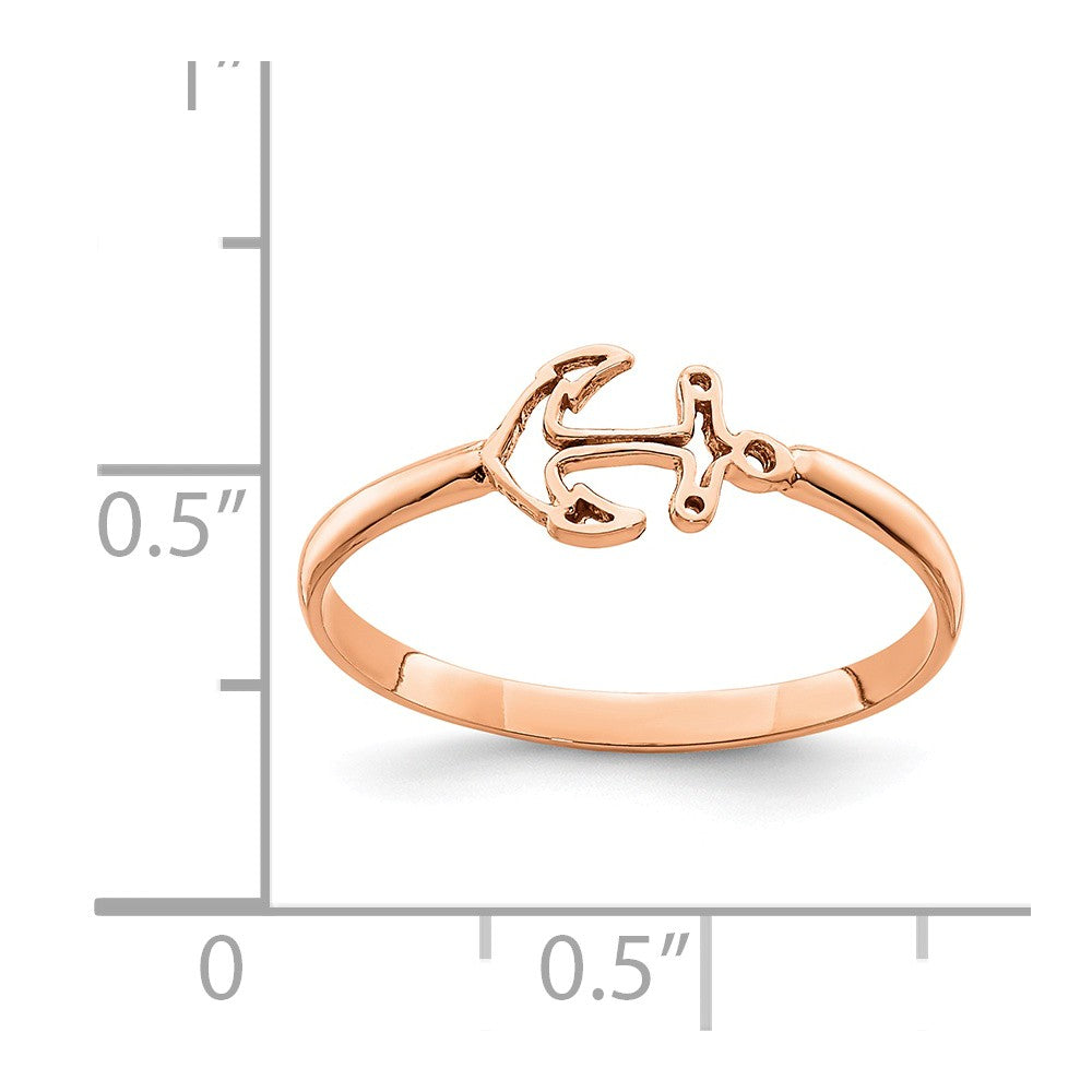 14K Rose Polished Anchor Ring, Size: 7
