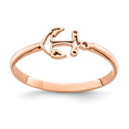 14K Rose Polished Anchor Ring, Size: 7