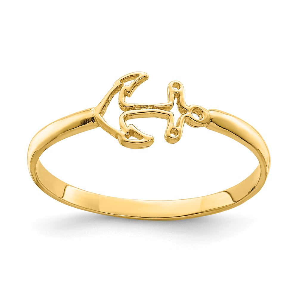 14k Yellow Gold Polished Anchor Ring, Size: 7