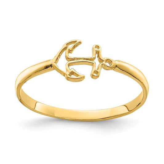 14k Yellow Gold Polished Anchor Ring, Size: 7