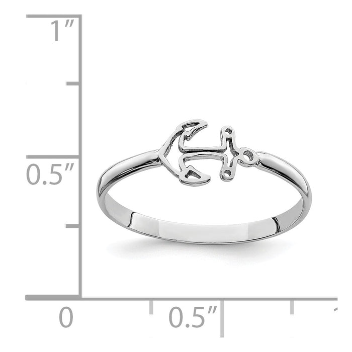 14K White Polished Anchor Ring, Size: 7