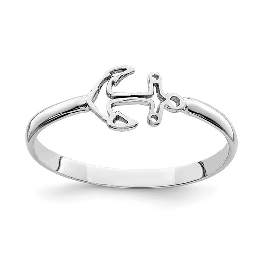 14K White Polished Anchor Ring, Size: 7