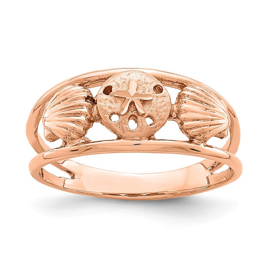 14K Rose Brushed & Polished Sealife Ring, Size: 7