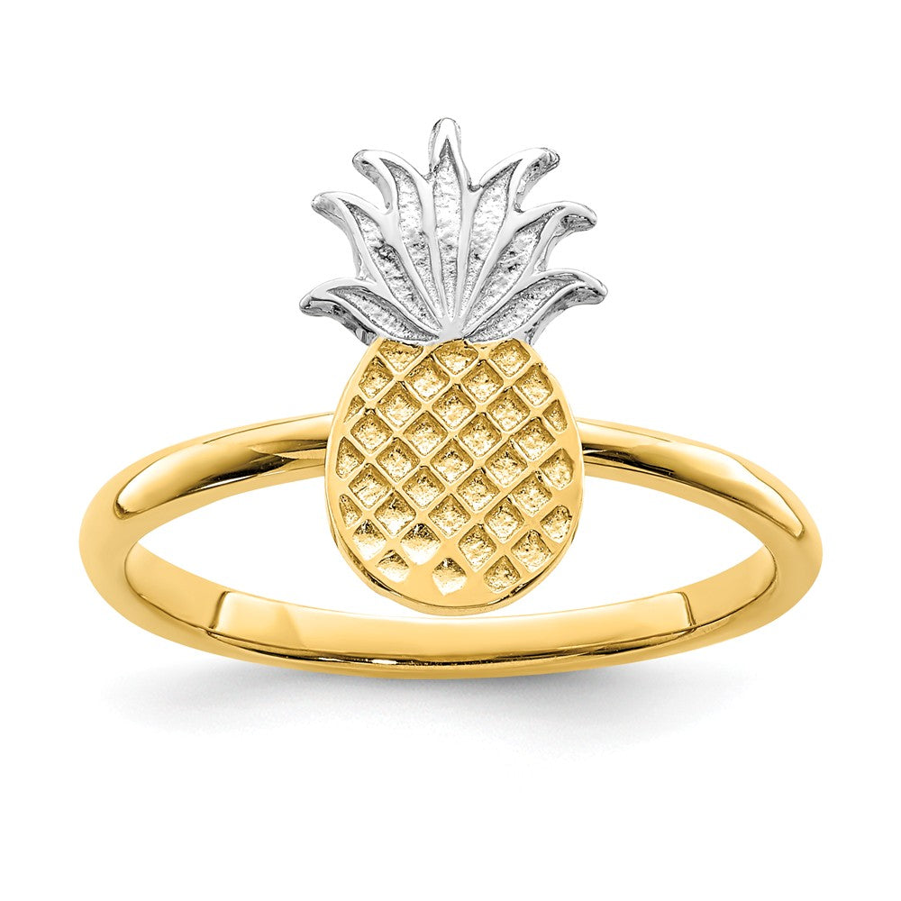 14K and White Rhodium Polished Pineapple Ring, Size: 7
