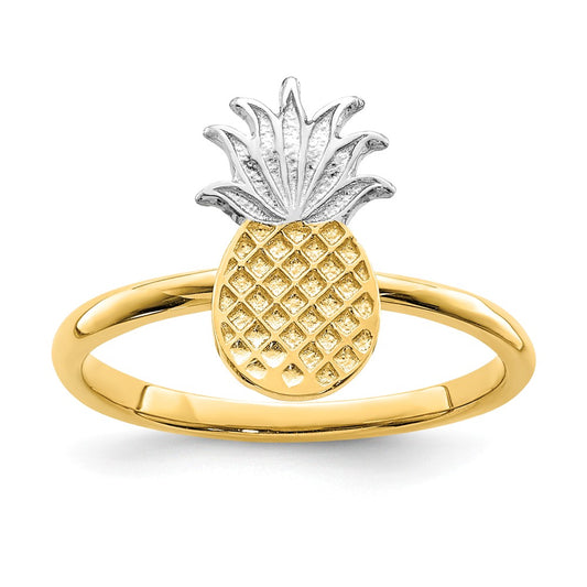 14K and White Rhodium Polished Pineapple Ring, Size: 7