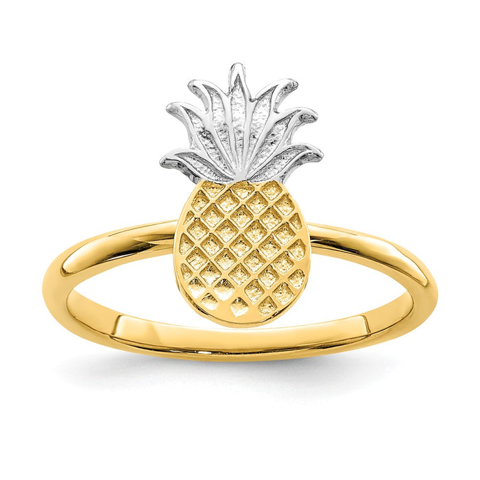 14K and White Rhodium Polished Pineapple Ring, Size: 7