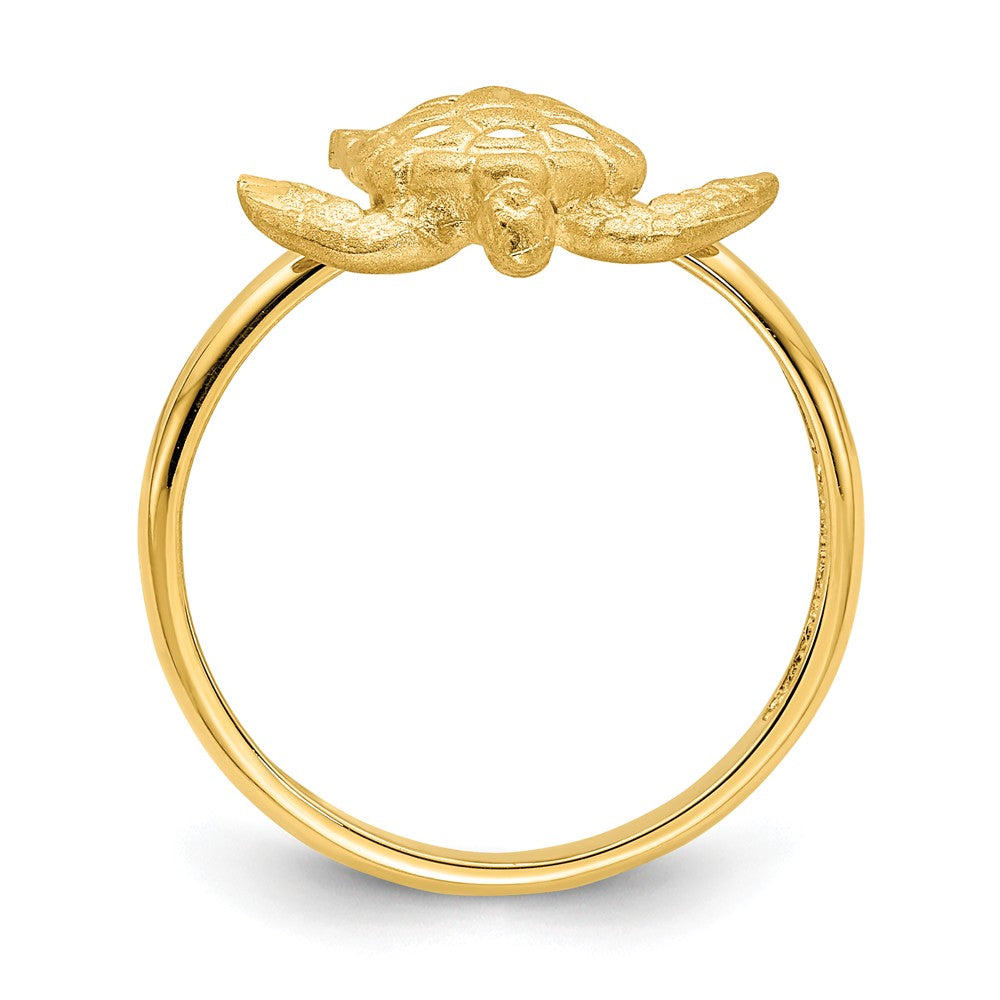 14k Yellow Gold Brushed & Polished Diamond-cut Turtle Ring, Size: 7
