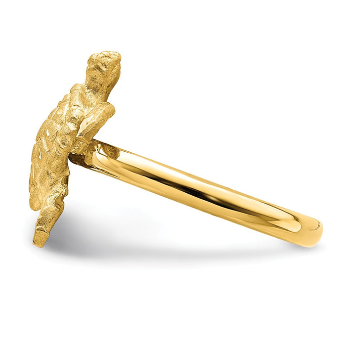 14k Yellow Gold Brushed & Polished Diamond-cut Turtle Ring, Size: 7