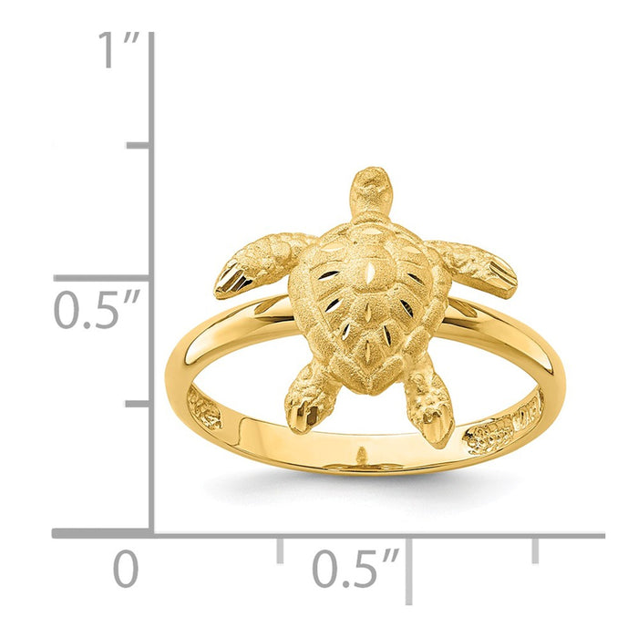 14k Yellow Gold Brushed & Polished Diamond-cut Turtle Ring, Size: 7