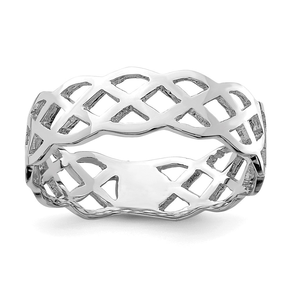 14K White Polished Weave Ring, Size: 7