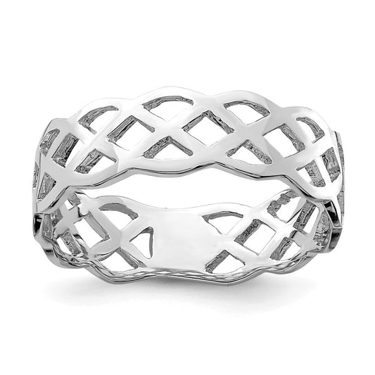14K White Polished Weave Ring, Size: 7