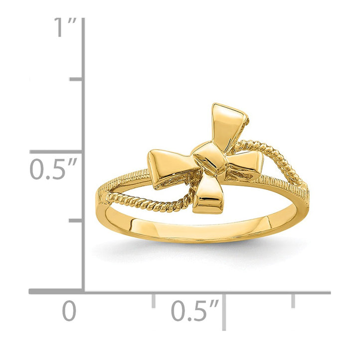 14k Yellow Gold Polished Bow Ring, Size: 7