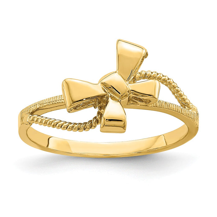 14k Yellow Gold Polished Bow Ring, Size: 7