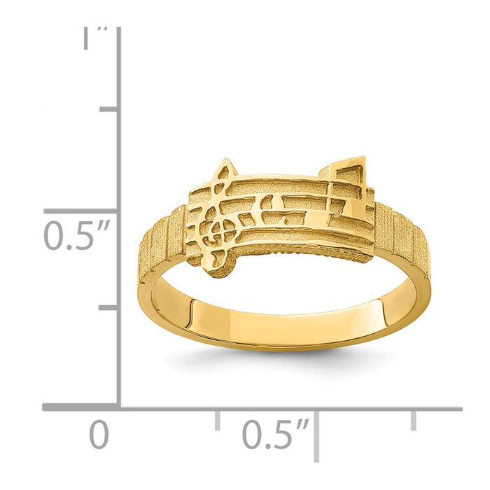 14k Yellow Gold Polished & Brushed Music Notes Ring, Size: 7