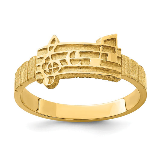 14k Yellow Gold Polished & Brushed Music Notes Ring, Size: 7