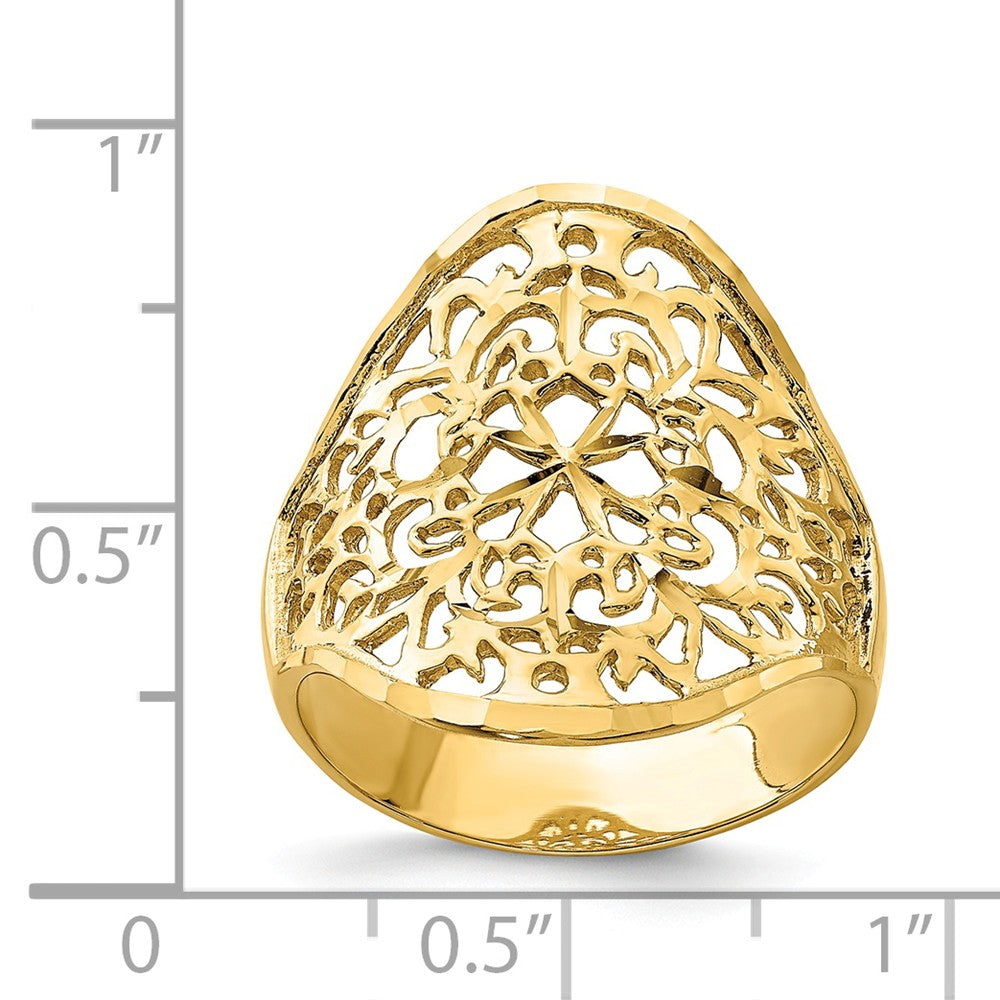 14k Yellow Gold Polished Filigree Ring, Size: 7