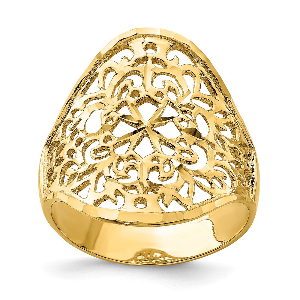 14k Yellow Gold Polished Filigree Ring, Size: 7