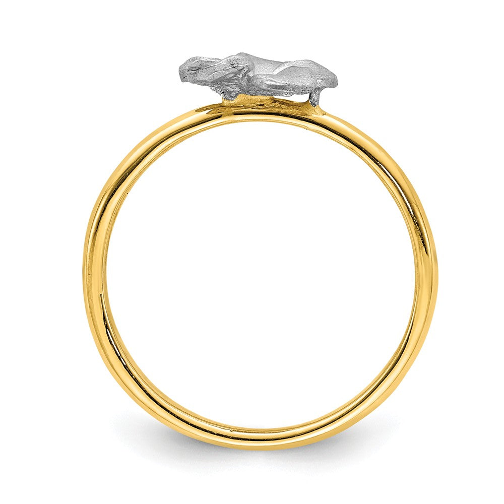 14K Two-Tone Gold Brushed & Polished Plumeria Ring, Size: 7