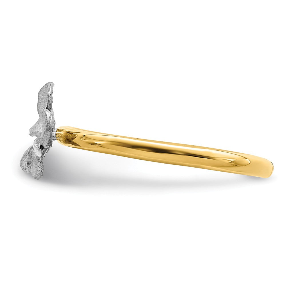 14K Two-Tone Gold Brushed & Polished Plumeria Ring, Size: 7