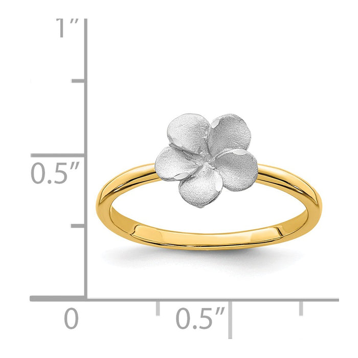 14K Two-Tone Gold Brushed & Polished Plumeria Ring, Size: 7