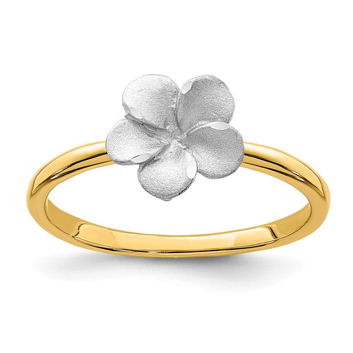 14K Two-Tone Gold Brushed & Polished Plumeria Ring, Size: 7