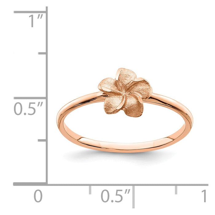 14k Rose Brushed & Polished Diamond-cut Plumeria Ring, Size: 7