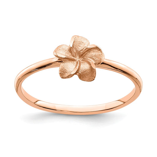 14k Rose Brushed & Polished Diamond-cut Plumeria Ring, Size: 7