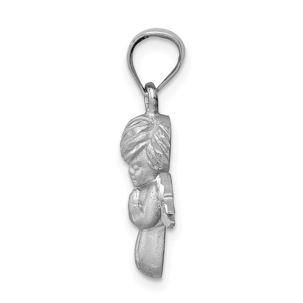 Million Charms 14K White Brushed & Diamond-Cut Angel Pendant