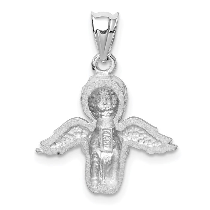 Million Charms 14K White Brushed & Diamond-Cut Angel Pendant