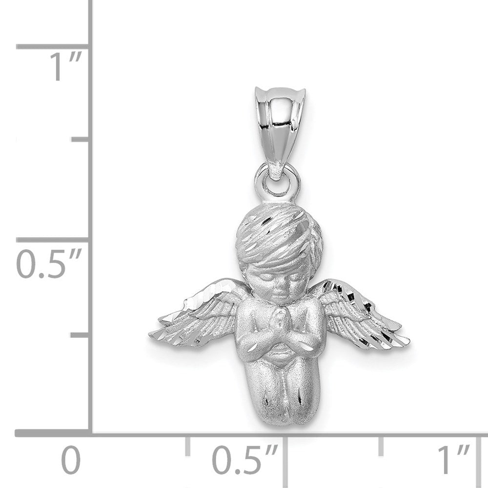 Million Charms 14K White Brushed & Diamond-Cut Angel Pendant