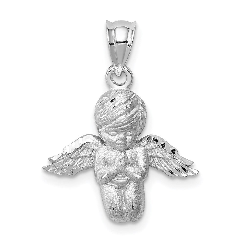 Million Charms 14K White Brushed & Diamond-Cut Angel Pendant