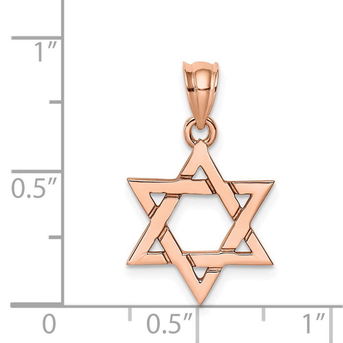 Million Charms 14K Rose Gold Themed Polished Religious Jewish Star Of David Pendant