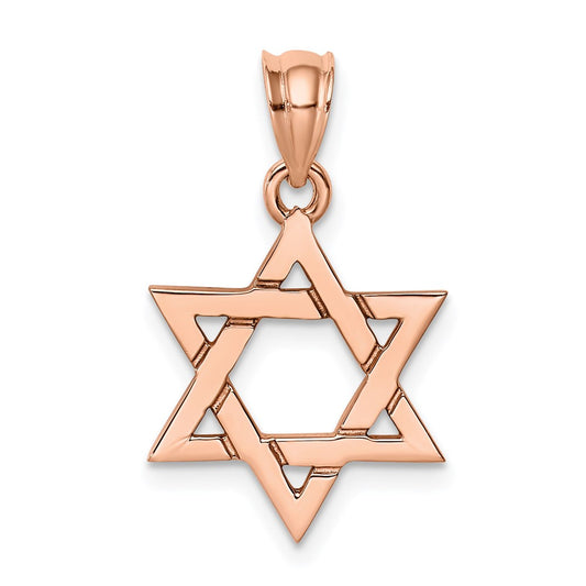 Million Charms 14K Rose Gold Themed Polished Religious Jewish Star Of David Pendant
