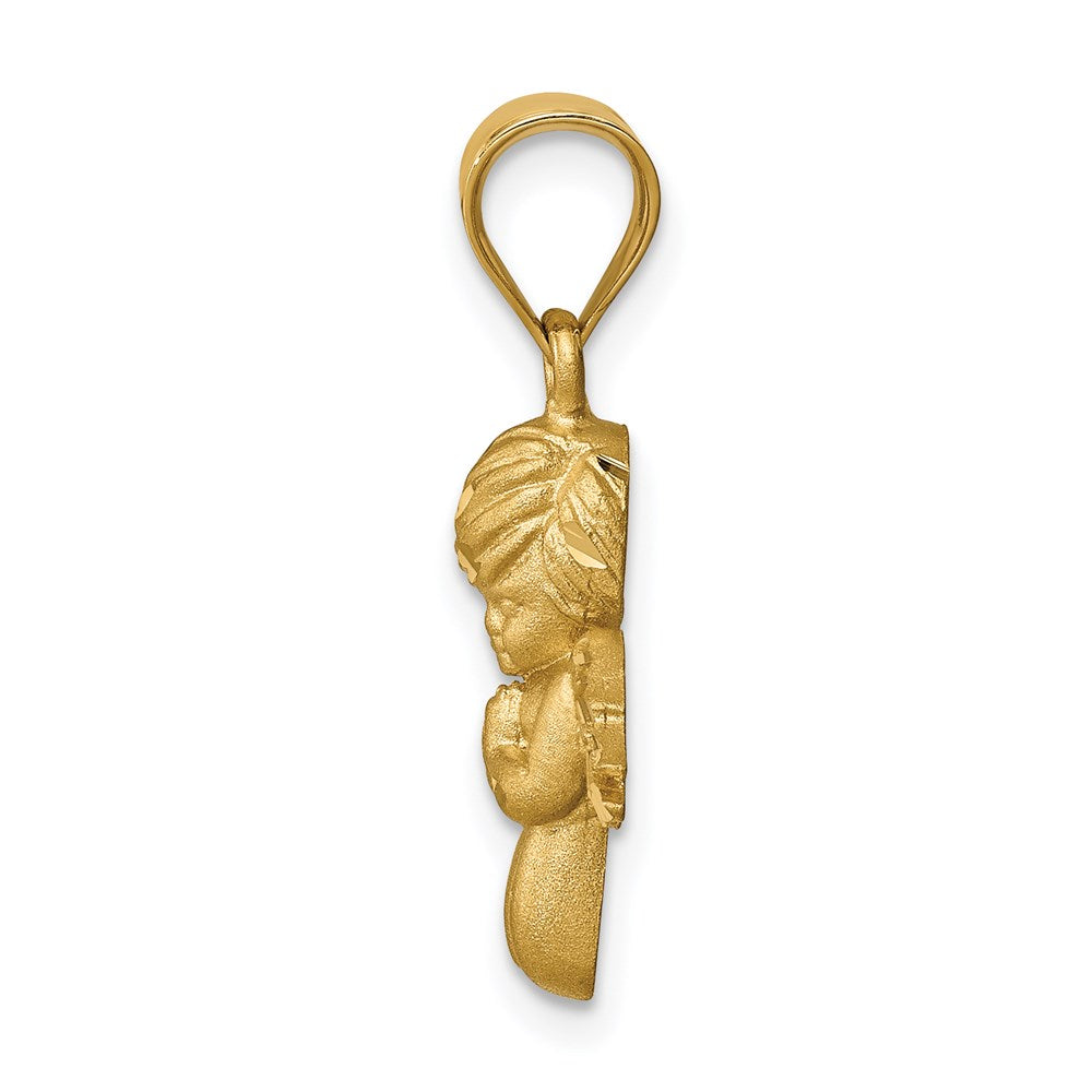 Million Charms 14K Yellow Gold Themed Brushed & Diamond-Cut Angel Pendant