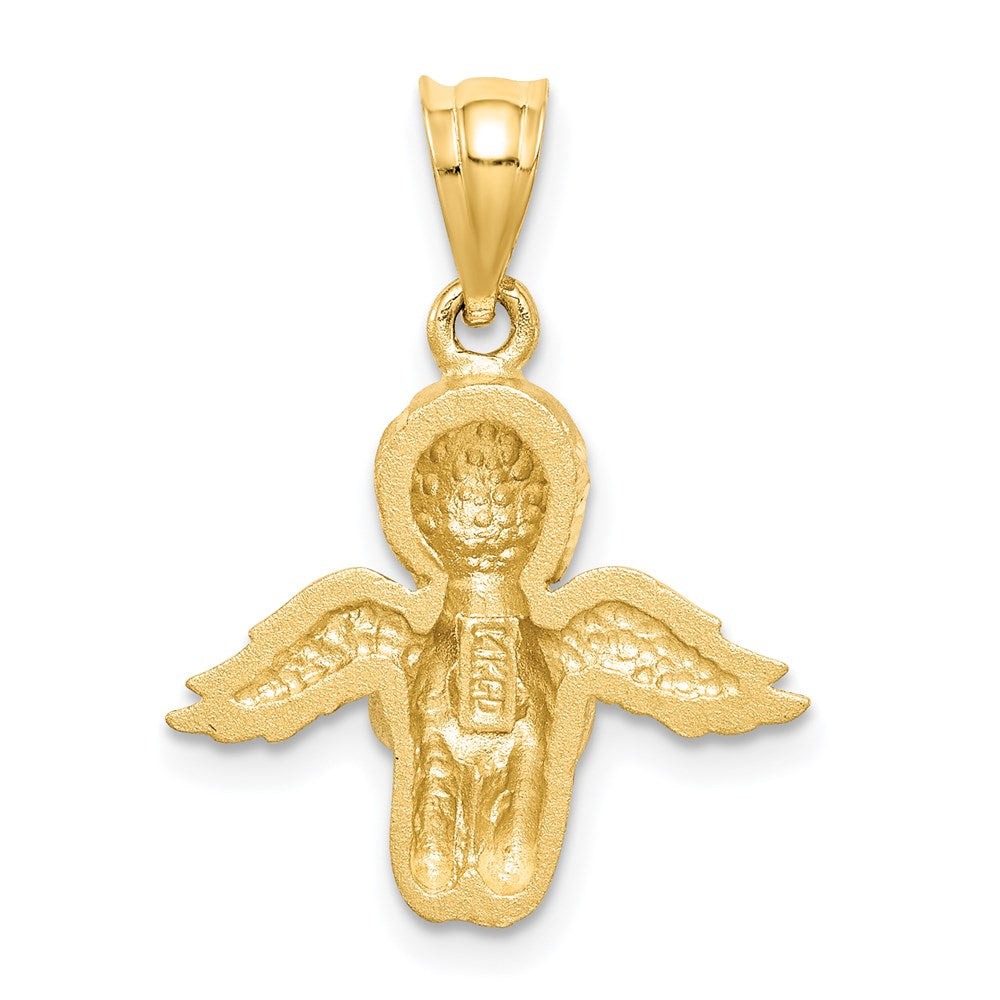 Million Charms 14K Yellow Gold Themed Brushed & Diamond-Cut Angel Pendant